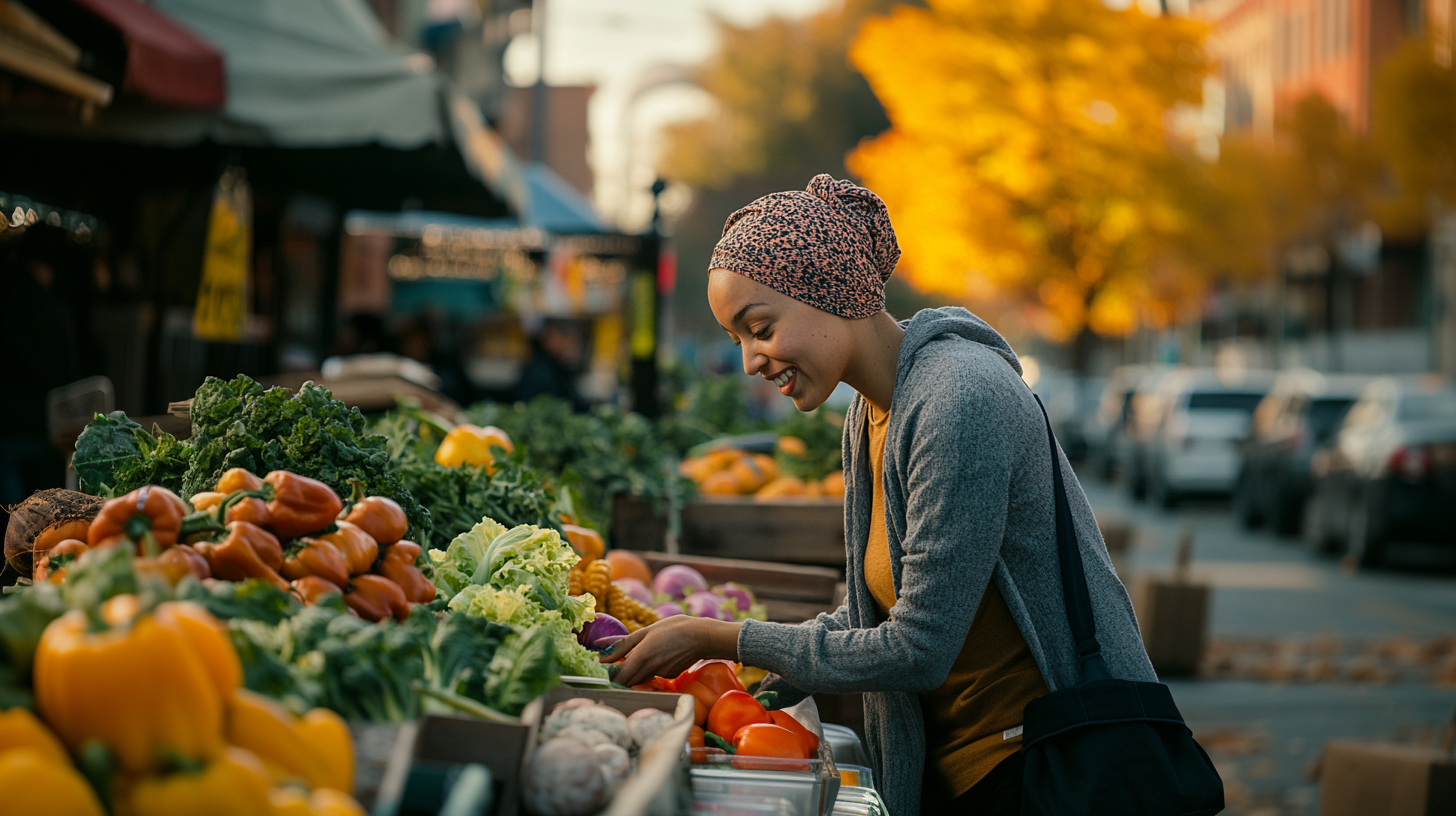 Woman with Headscarf at Farmer's Market