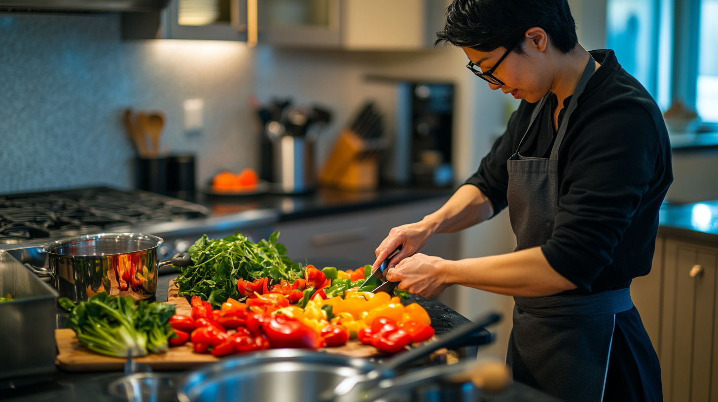 Woman chopping vegetables in her kitchen